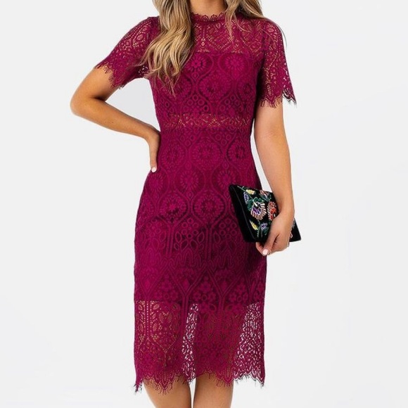miami Dresses & Skirts - Romantic Raspberry/ Dark Purple Pink Lace Midi Dress in XXS